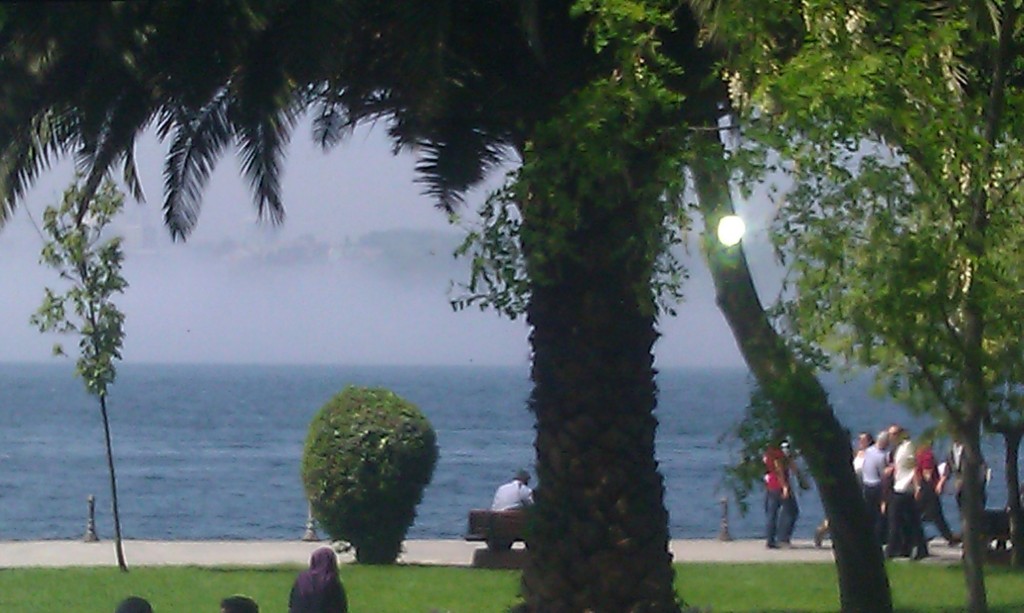 I took this from the Asia side, looking at the Europe side. It was a gorgeous day on the Asia banks of the Bosphorous. But the European riverbank was a big mass of cloud.